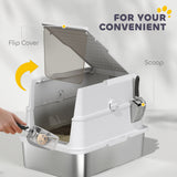 XL Stainless Steel Cat Litter Box for Big Cats with Flip Top