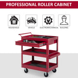 3-Tier Rolling Tool Cart with Drawer and Side Box, 132 LBS Capacity Steel Utility Cart, Mobile Service Tool Organizer for Garage