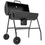 Barrel Charcoal BBQ Smoker, Barbecue with 420 sq.in. Cooking Area, Wheels