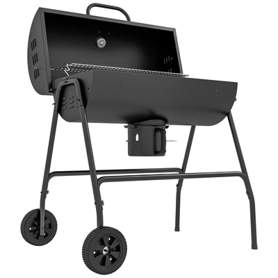 Barrel Charcoal BBQ Smoker, Barbecue with 420 sq.in. Cooking Area, Wheels