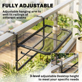 Table de rambarde suspendue à balcon ajustable, Petit bureau mural métallique avec support de rangement