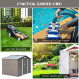 Remise de rangement de jardin 9'x6,3' avec fondation au sol, maison de rangement pour outils en métal gris blanc