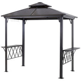 Outdoor Hardtop Grill Gazebo Cooking BBQ Canopy w/ 6 Hooks for Utensils and Double Vented PC Roof
