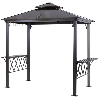 Outdoor Hardtop Grill Gazebo Cooking BBQ Canopy w/ 6 Hooks for Utensils and Double Vented PC Roof