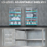 Bakers Rack, 5-Tier Stainless Steel Kitchen Storage Shelf with Adjustable Heights for Spices
