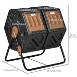 Composteur rotatif bac à compost double chambre 24 aérations jambes acier 34,5 gallons