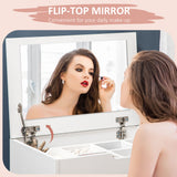 Coiffeuse avec miroir rabattable, Coiffeuse de maquillage avec tabouret, Table de toilette avec tiroir et 7 compartiments