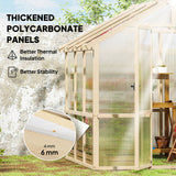 6.6 x 6ft Polycarbonate Greenhouse Wooden Green House with Thickened Polycarbonate Sheets, Lockable Door