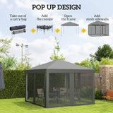 10' x 10' Pop Up Canopy Tent Gazebo, Foldable Canopy Tent with Zipper Mesh Sidewalls
