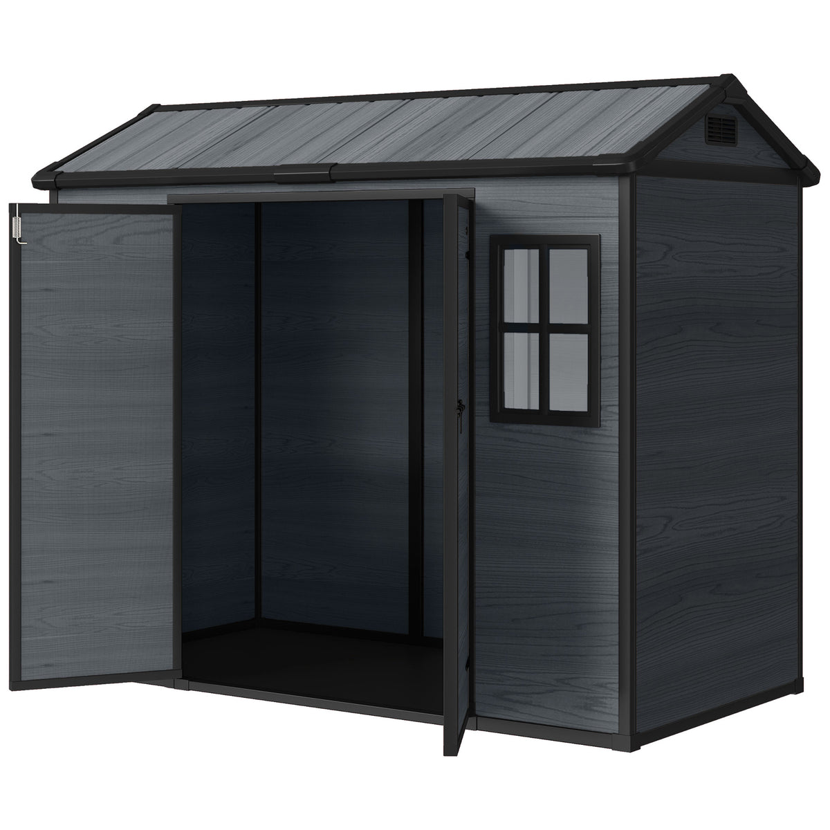 8 x 4 ft Plastic Garden Shed, Wood-Effect Outdoor Storage Shed with Floor, Lockable Doors and Vents