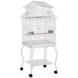 Grande cage à oiseaux roulante en acier 53,9'' Maison à oiseaux avec support roulant amovible, Étagère de rangement, Perchoir en bois