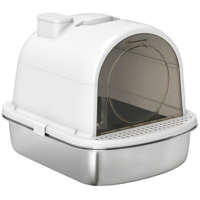 Enclosed Stainless Steel Litter Box, Metal Cat Litter Box with Scoop