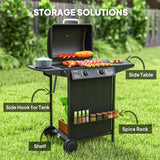 2+1 Burner Propane Gas BBQ Grill, Side Table, Shelf, Spice Rack, Wheels