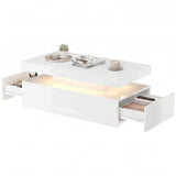 LED Coffee Table with Storage, 2-Tier Modern Center Table with 2 Drawers for Living Room