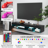 Meuble TV mural moderne avec rangement et éclairage LED pour téléviseurs jusqu'à 75 po, tablette TV flottante pour salon