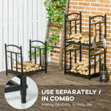 3-Tier Firewood Rack Heavy Duty Wood Storage Log Stacking Shelf with Hanging Hooks