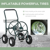 Chariot Enrouleur de Tuyau de Jardin, Organiseur Portatif de Tuyau avec Système Guide Tuyau, 4 Roues et Panier Rangement pour Cour