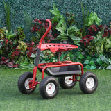 Garden Scooter, Rolling Cart with Swivel and Adjustable Seat, Tool Tray