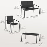 4 Piece Patio Furniture Set, Outdoor Conversation Set with Deep Seat, Glass-Top Table