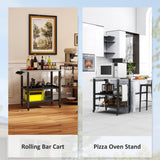 Outdoor Kitchen Bar Cart BBQ Table with Wheels, Stainless Steel Pizza Oven Stand