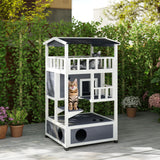 4-Floor Wood Outdoor Cat House Catio for Cats with Condo