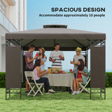 10 x 10 FT Canopy Gazebo, Double Roof Patio Gazebo with Screen Panels and Metal Frame for Deck