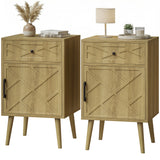 Nightstand Set of 2, Bedside Table Set with Drawer and Cabinet, Side End Table with Storage for Living Room