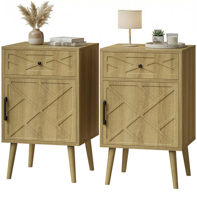 Nightstand Set of 2, Bedside Table Set with Drawer and Cabinet, Side End Table with Storage for Living Room