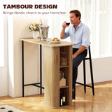Tambour Bar Height Table with 3 Storage Shelves Rectangular Bar Table with Metal Frame for Kitchen Dining Room Natural