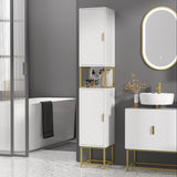 Tall Bathroom Storage Cabinet, Modern Narrow Bathroom Cabinet with Diamond Chevron Pattern and Adjustable Shelf