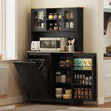 Kitchen Pantry Cabinet with Charging Station, 7 Gallon Trash Can Cabinet, Adjustable Shelves and Acrylic Doors