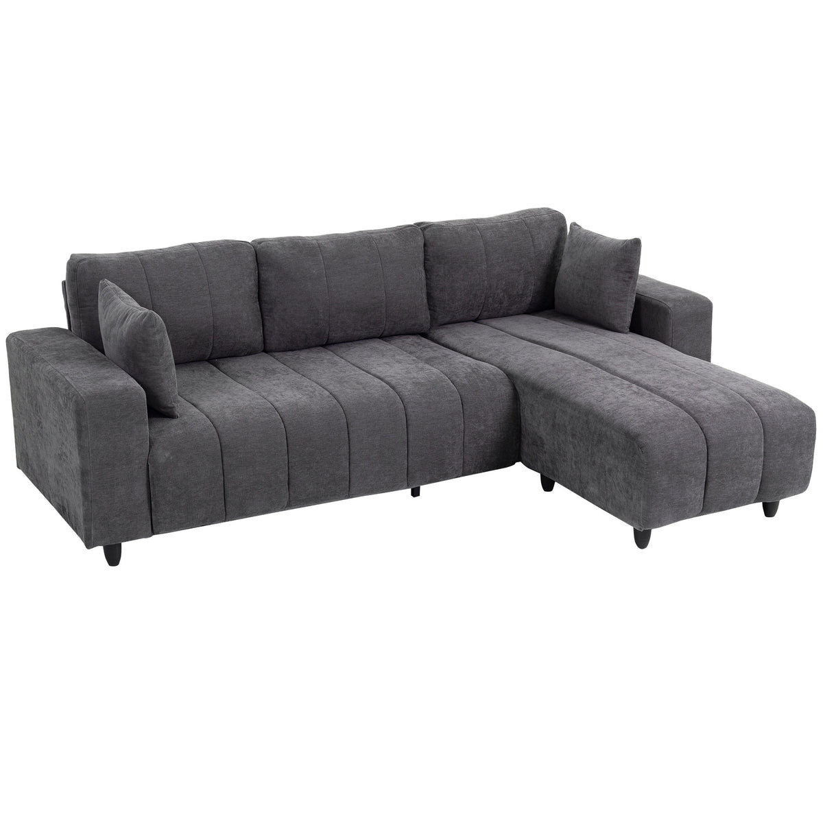 Canapé Sectionnel avec Siège Intégré, Canapé-Lit en L 3 Places avec Méridienne Interchangeable, 2 Oreillers