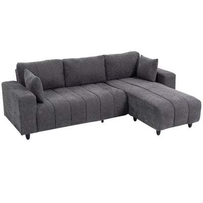 Canapé Sectionnel avec Siège Intégré, Canapé-Lit en L 3 Places avec Méridienne Interchangeable, 2 Oreillers
