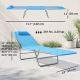 Outdoor Lounge Chair, Portable Adjustable Reclining Seat Folding Chaise Lounge Patio Camping Beach Tanning Chair Bed with Pillow