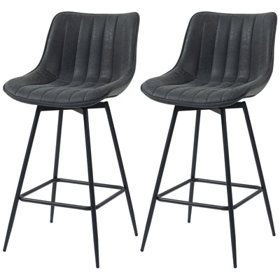 Set of 2 Counter Height Barstools, PU Leather Upholstered Bar Stools with Backrest, Footrest and Steel Legs