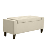 Storage Ottoman Bench, Linen Upholstered Bench with Tufted Design