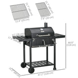 Charcoal BBQ Grill Smoker with Adjustable Charcoal Pan and Galvanised Steel Shell, Barbecue Grill Trolley with Storage