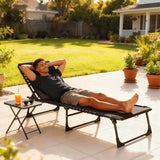 Outdoor Folding Lounge Chair, 4-Level Adjustable Chaise Lounge with Headrest, Tanning Chair Beach Bed Reclining Lounger Cot for Camping
