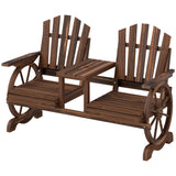 Wooden Outdoor Loveseat, Wagon Wheel Outdoor Bench with Table