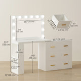 Bureau de toilette avec miroir et 12 lumières LED, Table de maquillage avec prise électrique, 3 couleurs de lumière, 6 tiroirs et 2 étagères