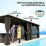 10' x 12' Deluxe Hardtop Gazebo with Metal Roof, Aluminum Frame Patio Gazebo Garden Sun Shelter Outdoor Pavilion with Curtains and Netting
