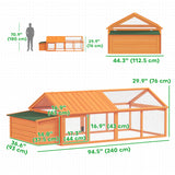 Poulailler grand parc à poules 95 po L avec nid, toit en bois, porte latérale pour extérieur, 4–8 poules