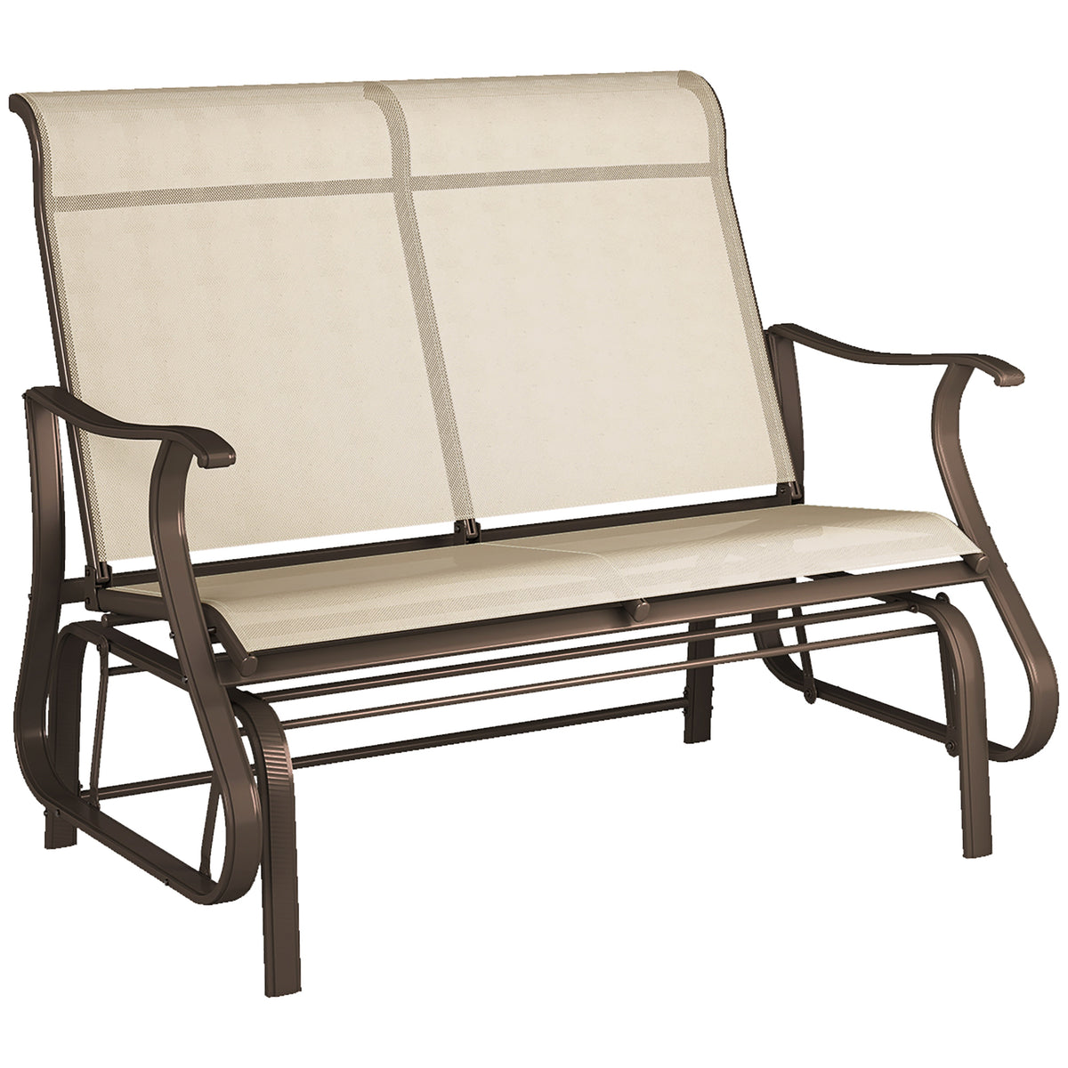 Chaise berçante glissante extérieure 2 places, berçante de patio avec siège à mailles et dossier, cadre en acier pour l'extérieur