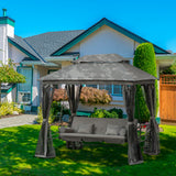 3 Person Outdoor Patio Daybed, 3 in 1 Canopy Gazebo Swing Chair Garden Hammock with Sun Shade, Mesh Mosquito and Net