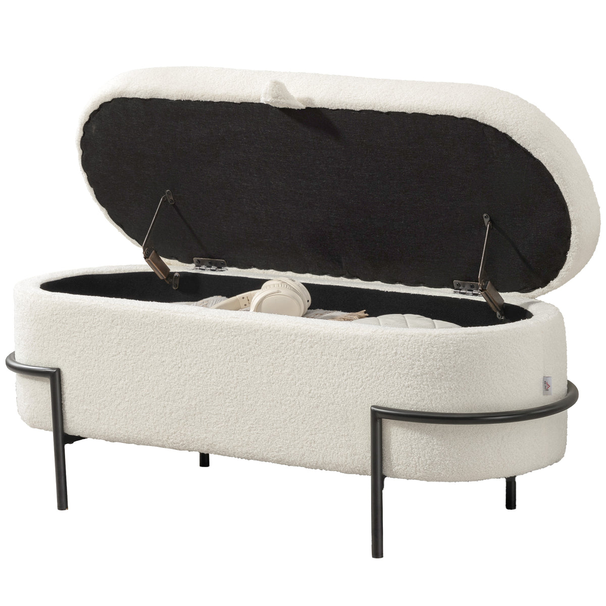 Storage Ottoman with Lift-Up Lid and Steel Legs, 45 Inches Sherpa Fleece Storage Chest for Living Room