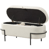Storage Ottoman with Lift-Up Lid and Steel Legs, 45 Inches Sherpa Fleece Storage Chest for Living Room
