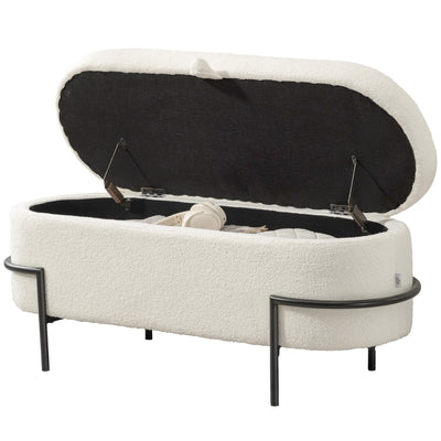 Storage Ottoman with Lift-Up Lid and Steel Legs, 45 Inches Sherpa Fleece Storage Chest for Living Room