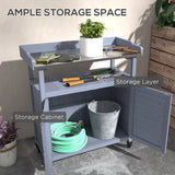 Établi de rempotage en bois extérieur avec armoire de rangement, roues en caoutchouc pour cour arrière