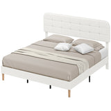 Queen Size Bed Frame with Adjustable Headboard Upholstered Platform Bed Frame with Wood Slat Support Noise Free