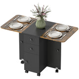 Table à manger pliante, table de cuisine roulante avec tiroirs de rangement et armoire, table à abattants sur roulettes